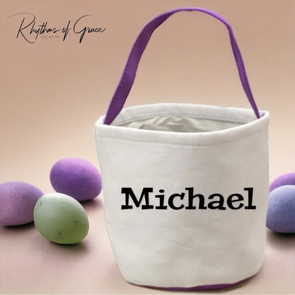 Purple Sequin Canvas Easter Basket for Kids: Personalized Bunny Tote - Picture 6 of 7